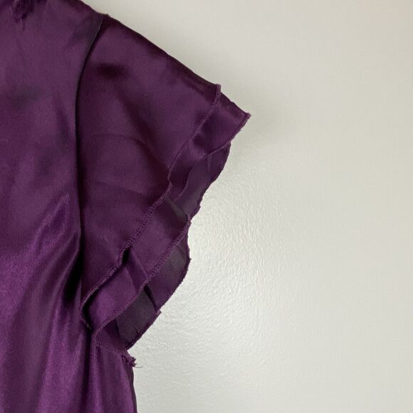 Allison Taylor Womens Satin Look Dressy Purple Flutter Short Sleeve Top Size M - Picture 4 of 5